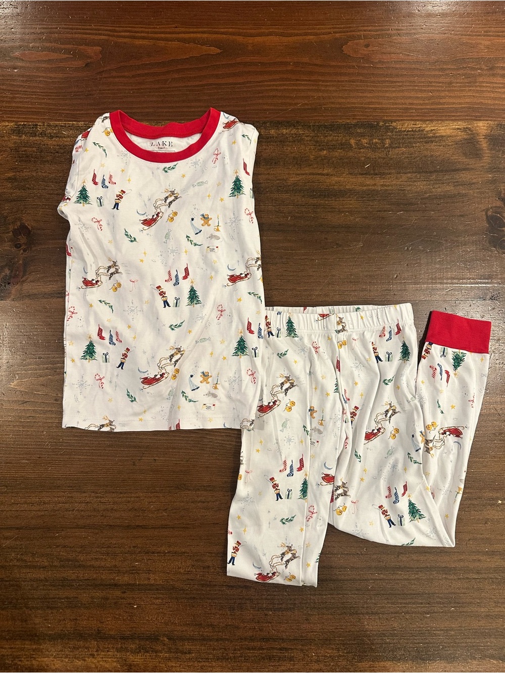 Kids Holiday Reindeer Print Pajama Set - Red Trim